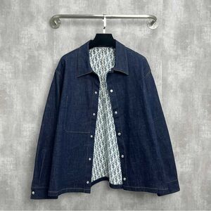 Authentic Dior Men's Dark Blue Denim Jacket with Monogram Lining
